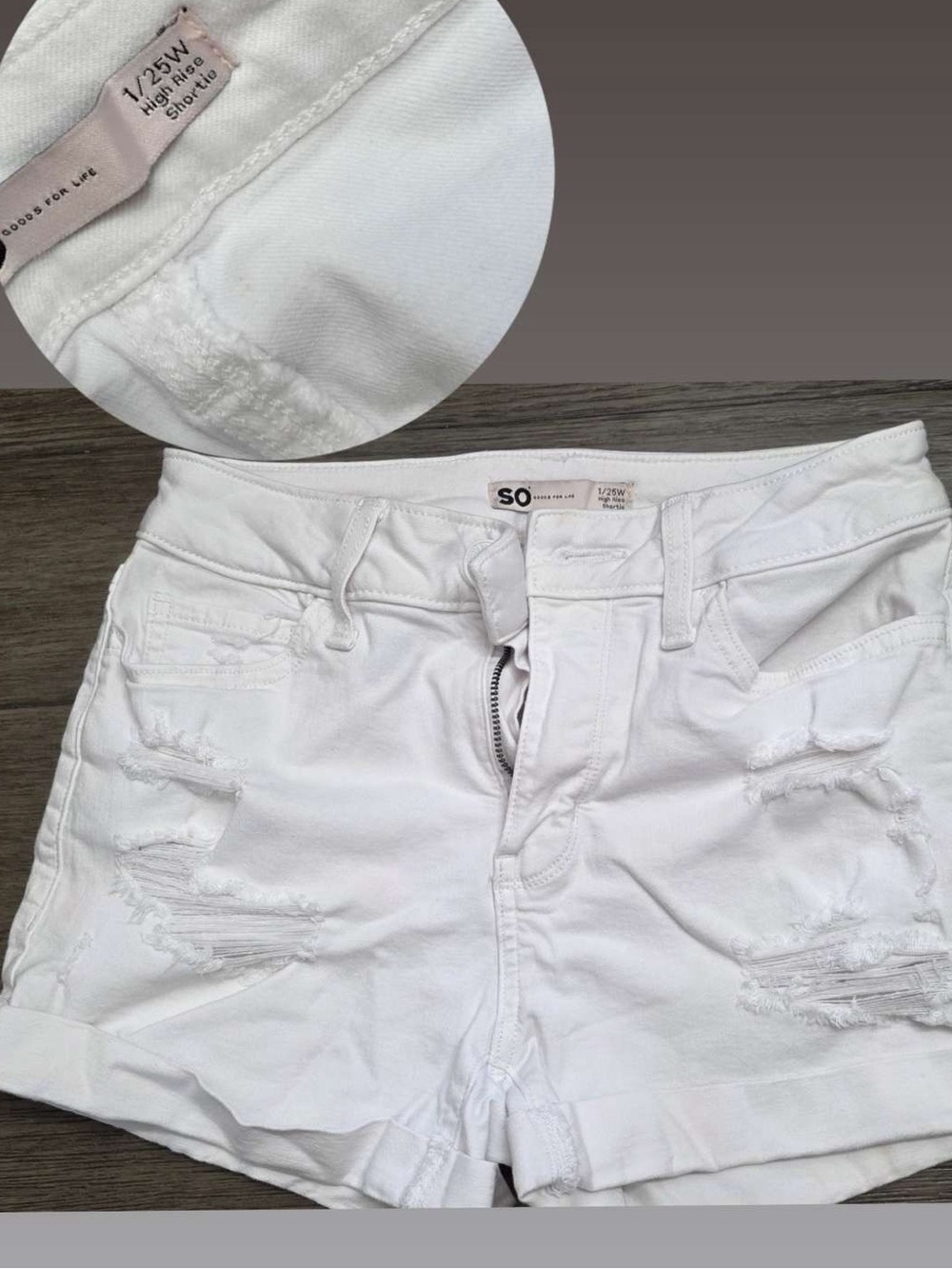 SO White Distressed Cuffed Denim Shorts